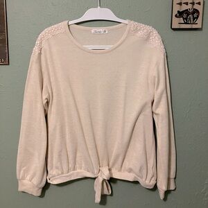 NWOT Soft Pink Sweater with Lace Shoulders